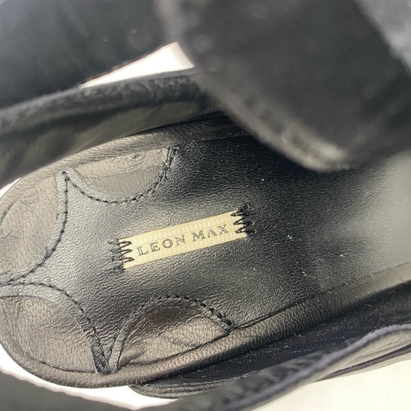 Leon Max Black Palor All Leather Open Toe Heels Wrap Ankle Sz 8M - Picture 9 of 16